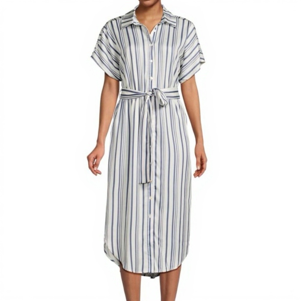 Saks Fifth Avenue Striped Belted Midi Dress (NWT)